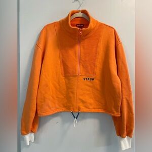 Staud Medium terry and knit mock collar half zip crop sweatshirt